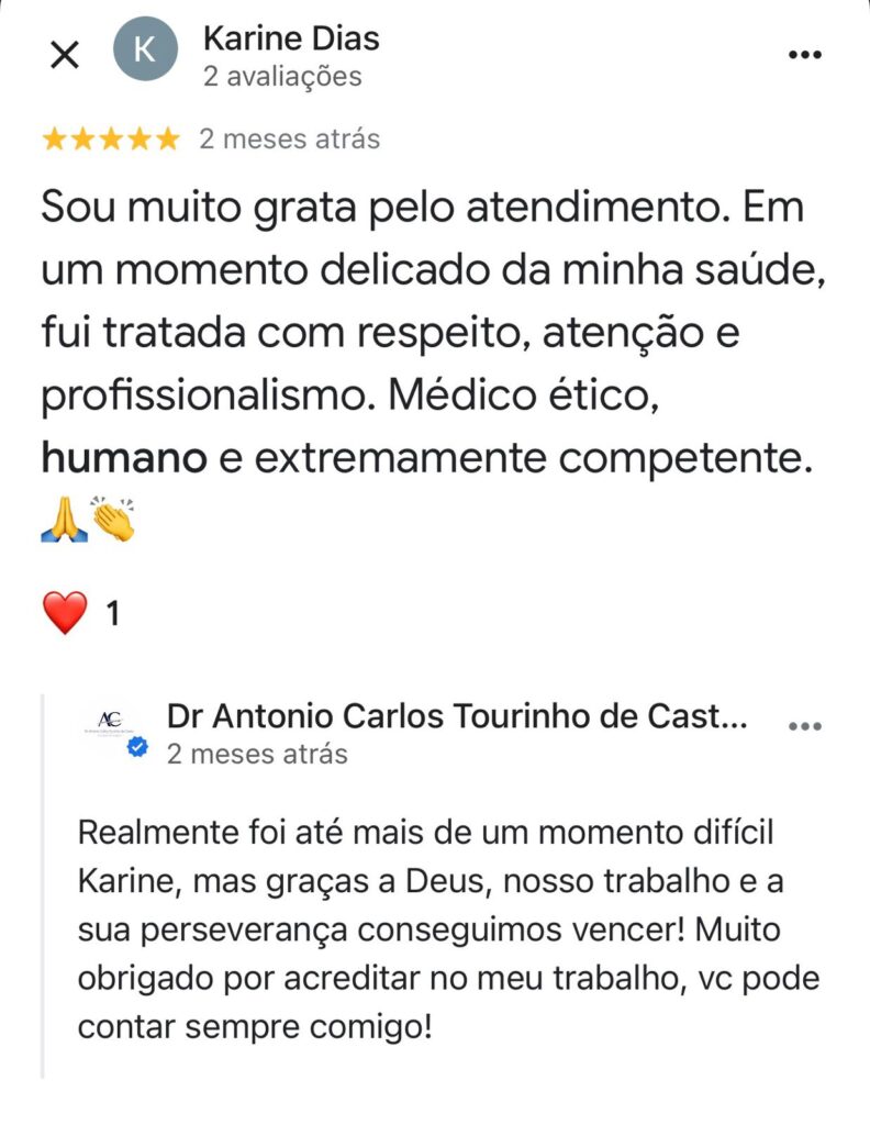 avaliação 5 estrelas no google para o Dr Antonio Carlos