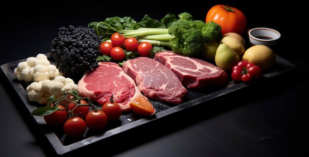 alimentos saudáveis como carnes, verduras, frutas