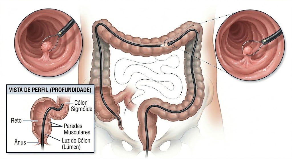 imagem ilustrando um exame de colonoscopia