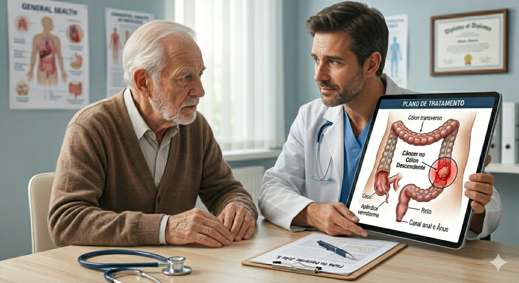 Consulta médica humanizada para diagnóstico de câncer colorretal